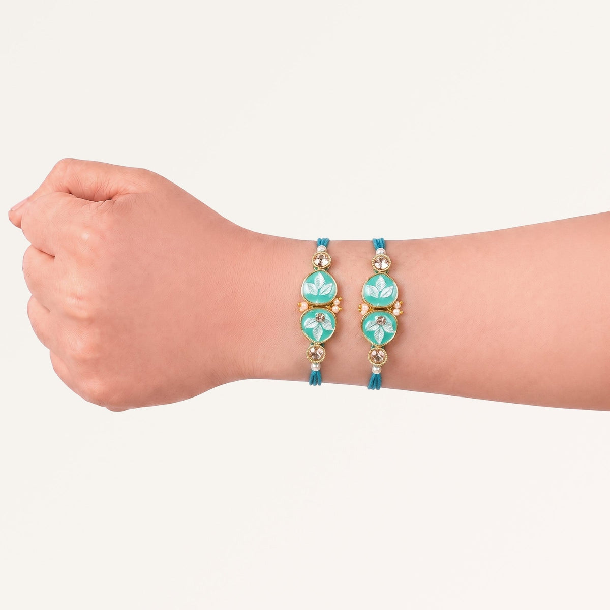 Aqua Leaf Duo Rakhi Gift Set Nestasia