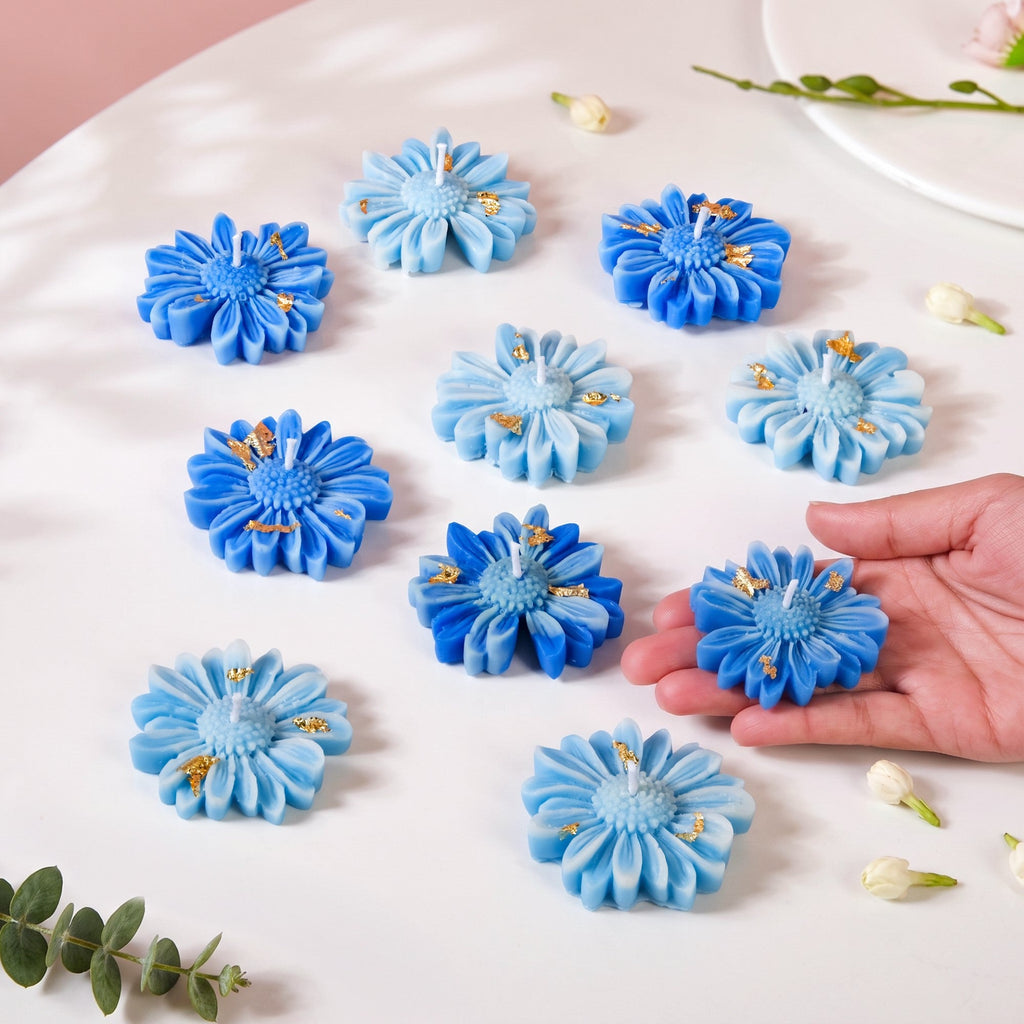 Aqua Flower Floating Candle Set Of 10 In Gift Box Nestasia