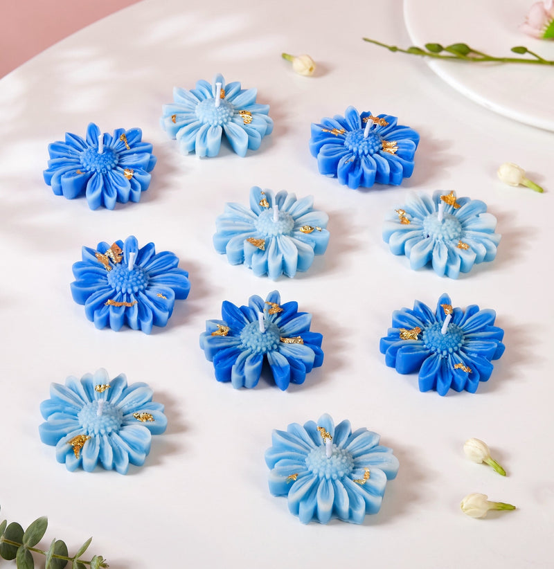 Aqua Flower Floating Candle Set Of 10 In Gift Box Nestasia