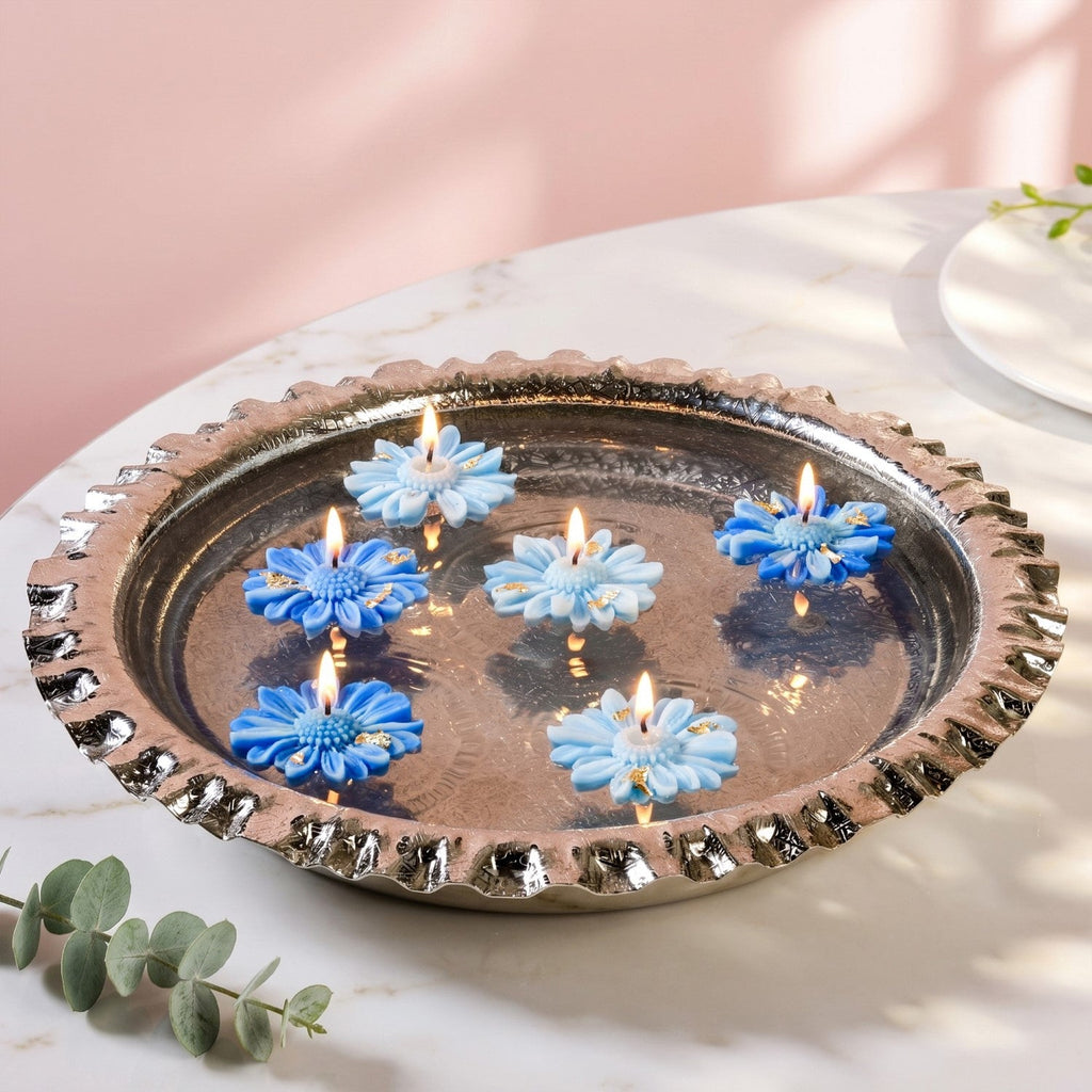 Aqua Flower Floating Candle Set Of 10 In Gift Box Nestasia