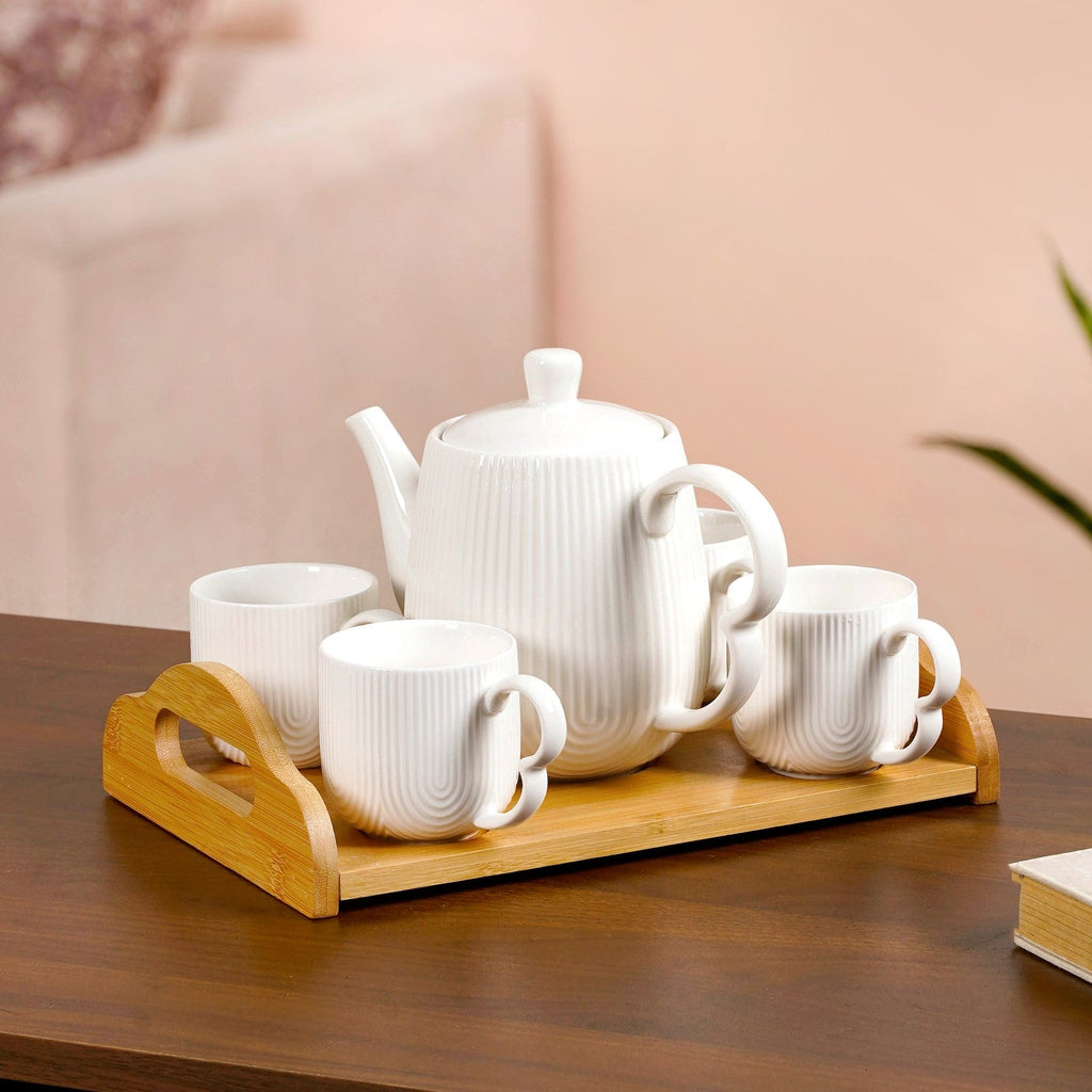 Art Deco Style Ceramic Tea Set With Wooden Serving Tray Nestasia