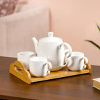 Art Deco Style Ceramic Tea Set With Wooden Serving Tray Nestasia