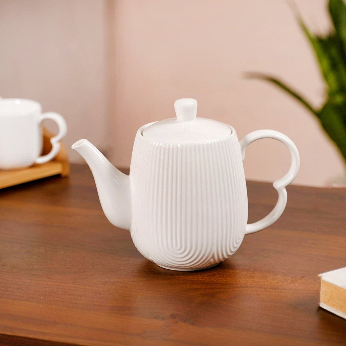 Art Deco Style Ceramic Tea Set With Wooden Serving Tray Nestasia