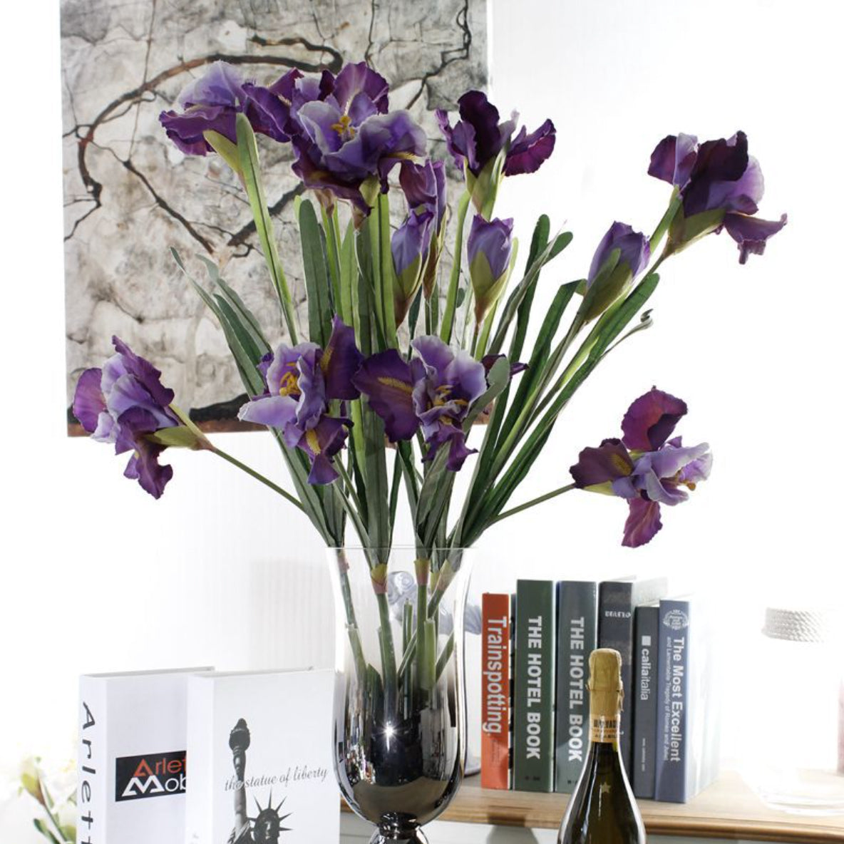 Artificial Iris Flower Dark Purple Set Of 3 Nestasia