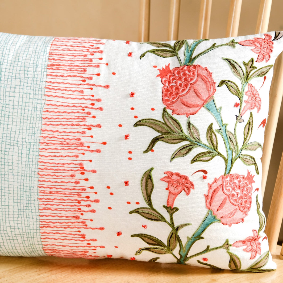 Artisanal Bloom Embroidery Cotton Cushion Cover 50x36cm Nestasia