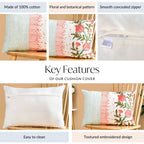 Artisanal Bloom Embroidery Cotton Cushion Cover 50x36cm Nestasia
