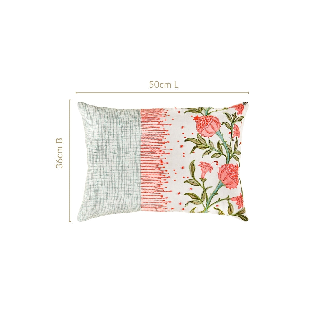 Artisanal Bloom Embroidery Cotton Cushion Cover 50x36cm Nestasia