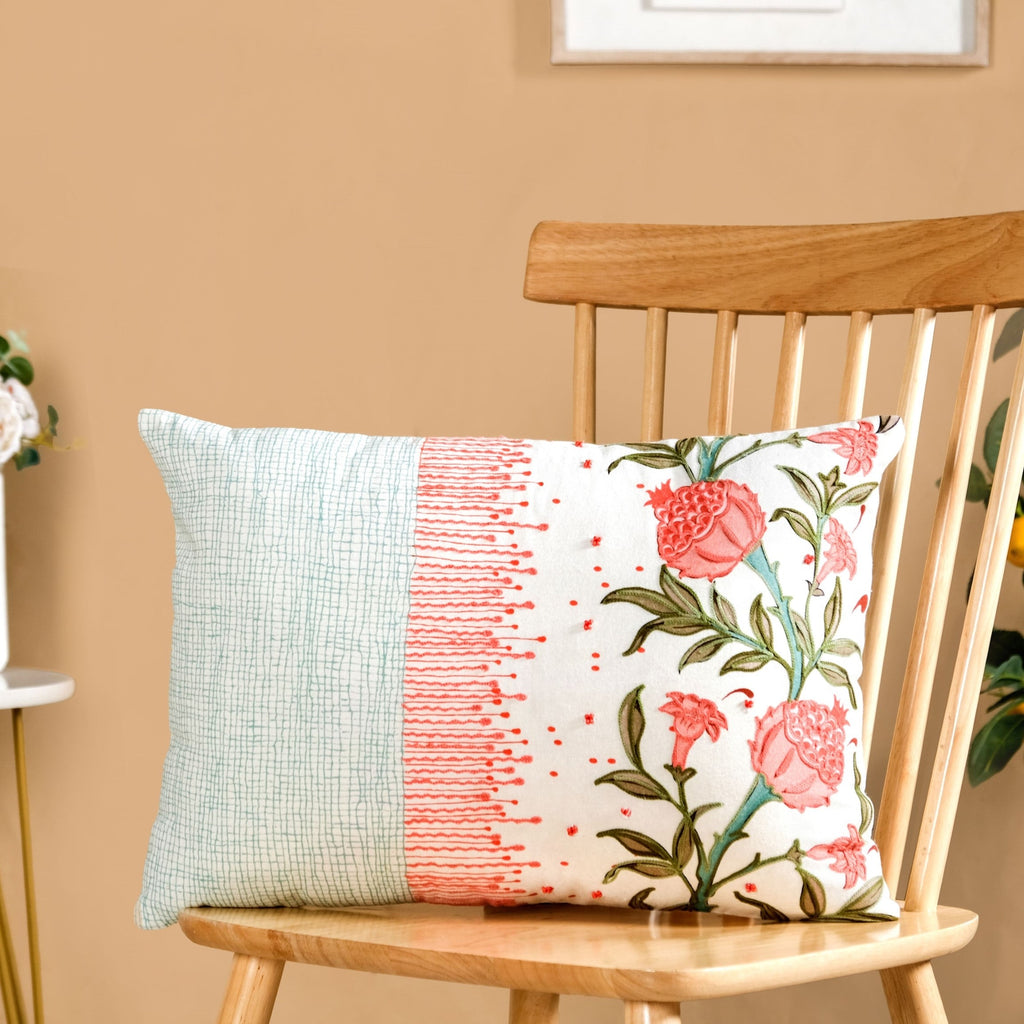 Artisanal Bloom Embroidery Cotton Cushion Cover 50x36cm Nestasia
