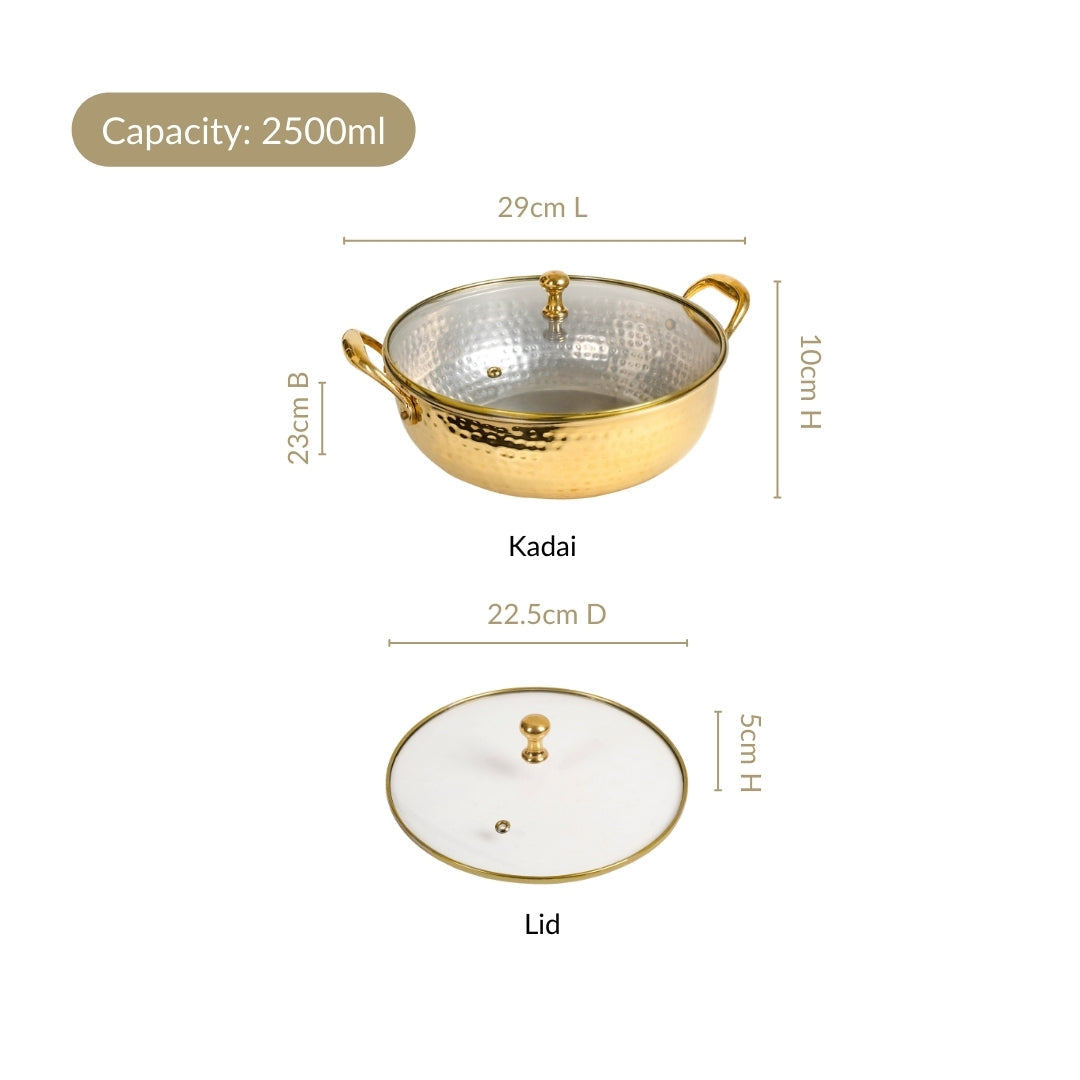 Brass Kadhai With See through Glass Lid 2500ml Nestasia