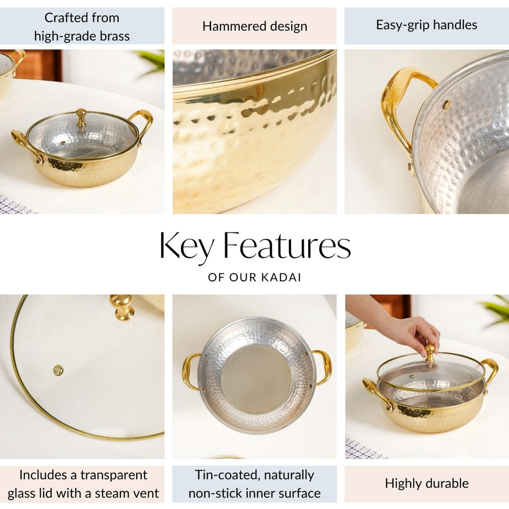 Brass Kadhai With See through Glass Lid 2500ml Nestasia