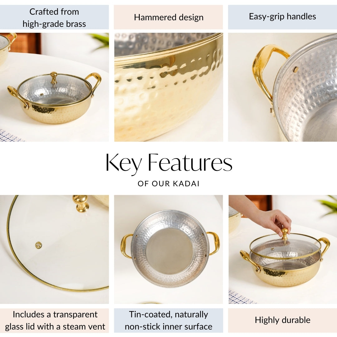 Brass Kadhai With See through Glass Lid 2500ml Nestasia