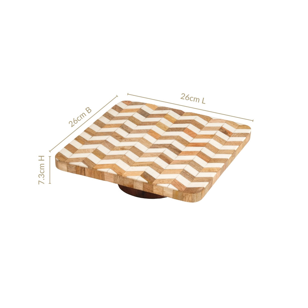 Artisanal Chevron Square Wooden Dessert Riser 26x26cm Nestasia