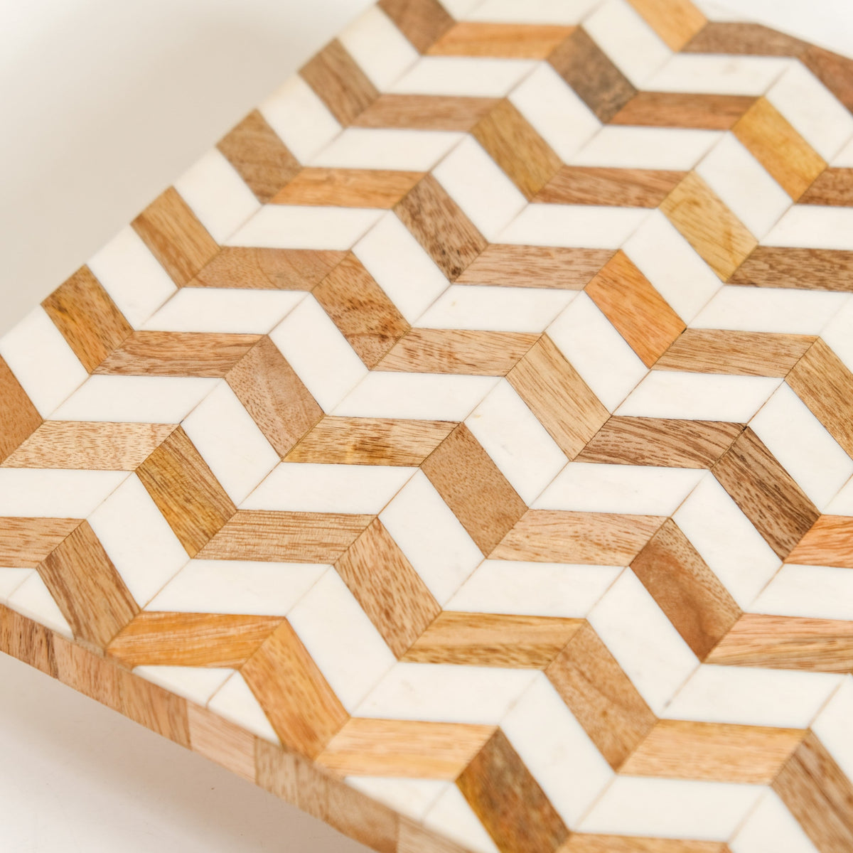 Artisanal Chevron Square Wooden Dessert Riser 26x26cm Nestasia