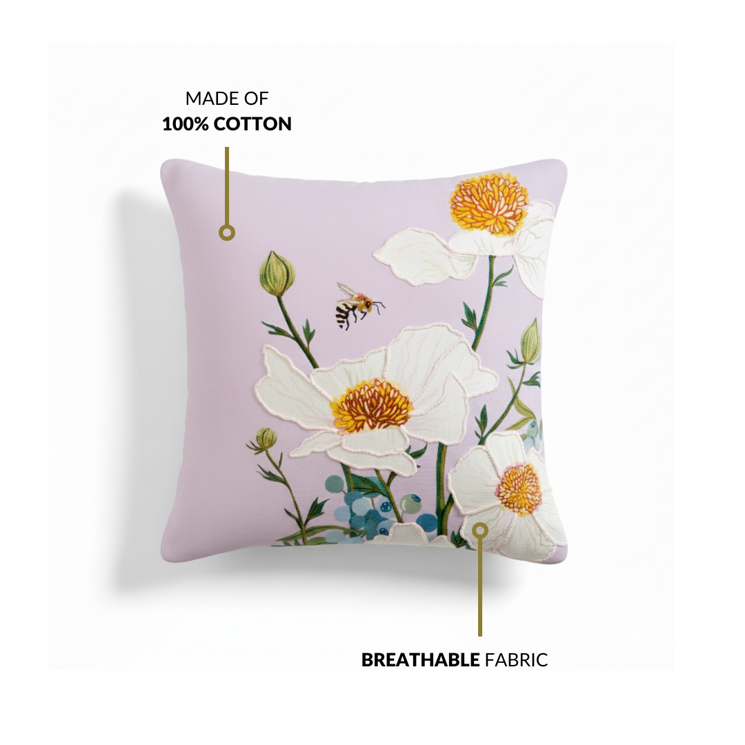 Artisan Floral Embroidered Cotton Cushion Cover 40x40cm Nestasia
