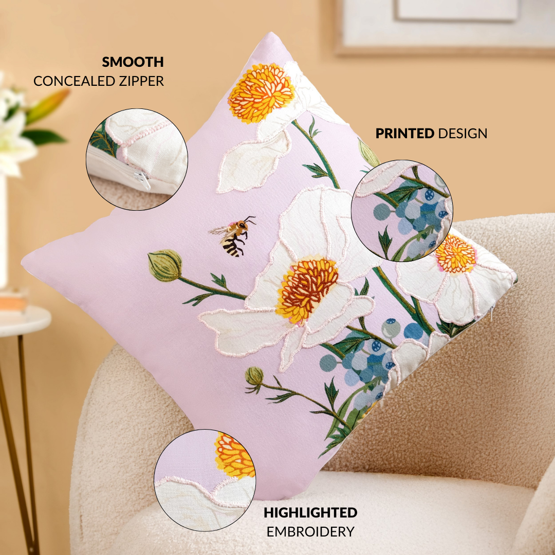 Artisan Floral Embroidered Cotton Cushion Cover 40x40cm Nestasia