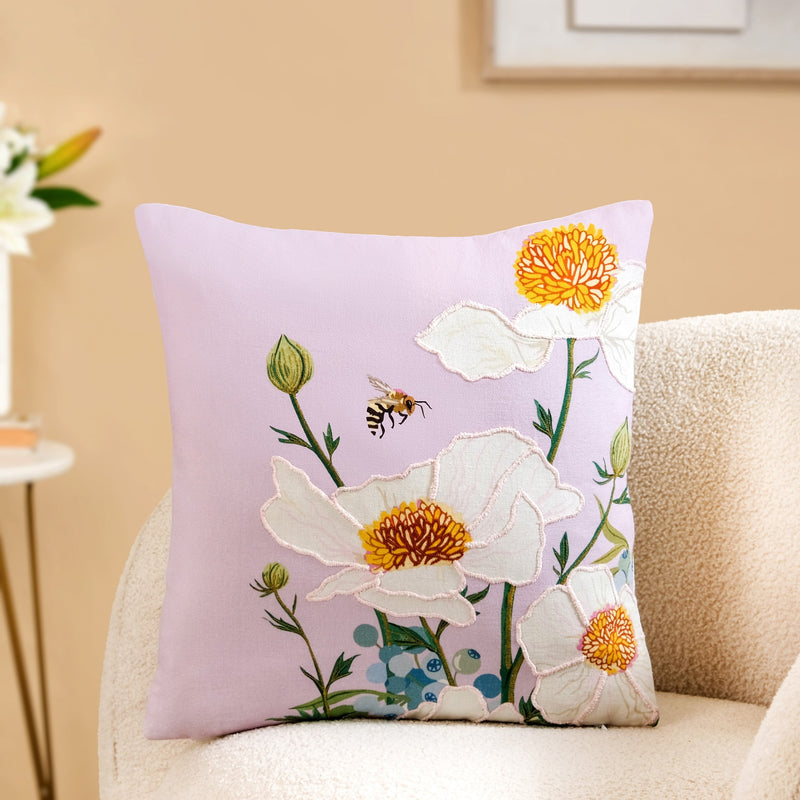 Artisan Floral Embroidered Cotton Cushion Cover 40x40cm Nestasia