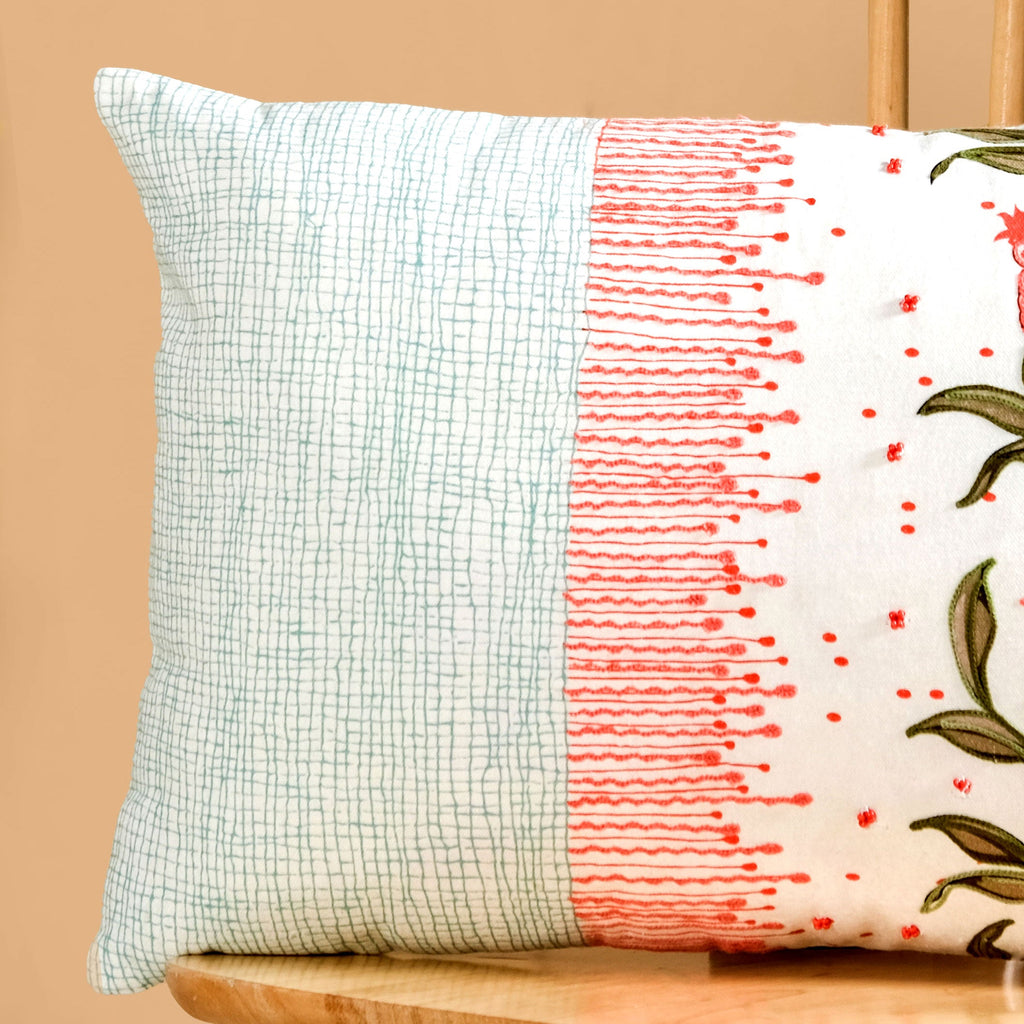 Artisanal Bloom Embroidery Cotton Cushion Cover 50x36cm Nestasia