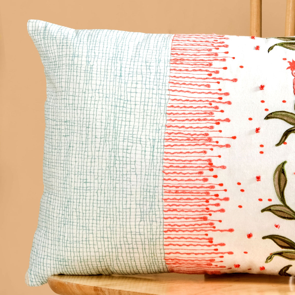 Artisanal Bloom Embroidery Cotton Cushion Cover 50x36cm Nestasia