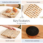 Artisanal Chevron Square Wooden Dessert Riser 26x26cm Nestasia