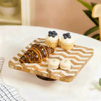 Artisanal Chevron Square Wooden Dessert Riser 26x26cm Nestasia