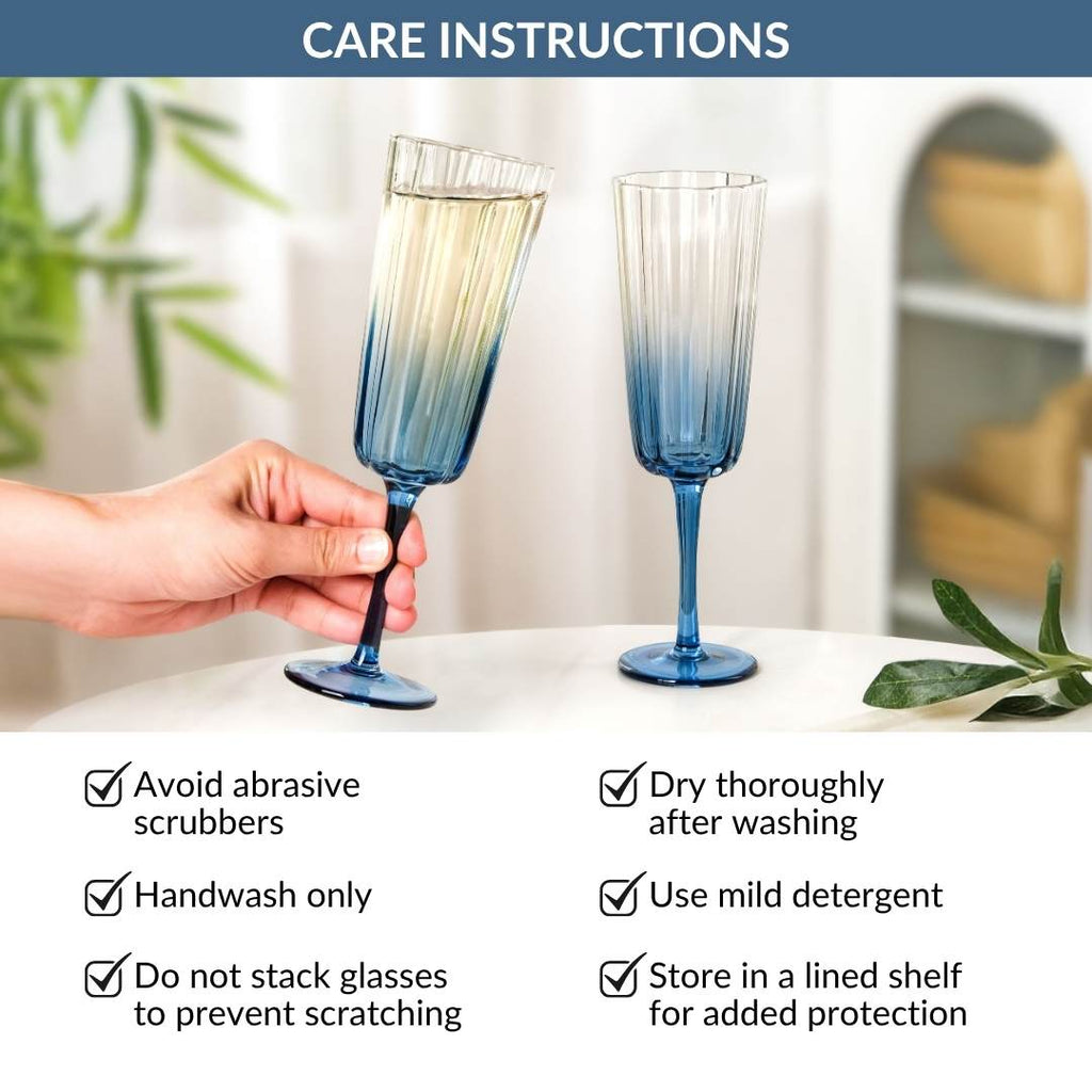 Aurora Ombre Fluted Champagne Glass Set Of 2 Blue 220ml Nestasia