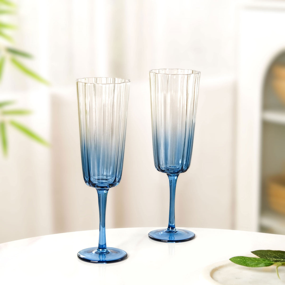 Aurora Ombre Fluted Champagne Glass Set Of 2 Blue 220ml Nestasia