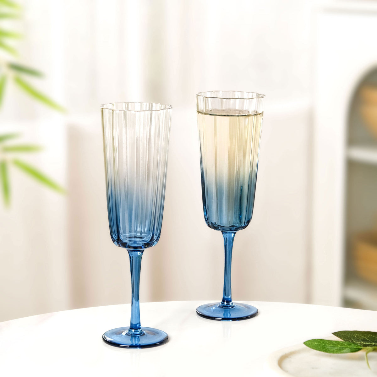 Aurora Ombre Fluted Champagne Glass Set Of 2 Blue 220ml Nestasia