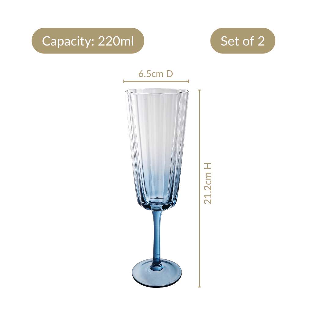 Aurora Ombre Fluted Champagne Glass Set Of 2 Blue 220ml Nestasia