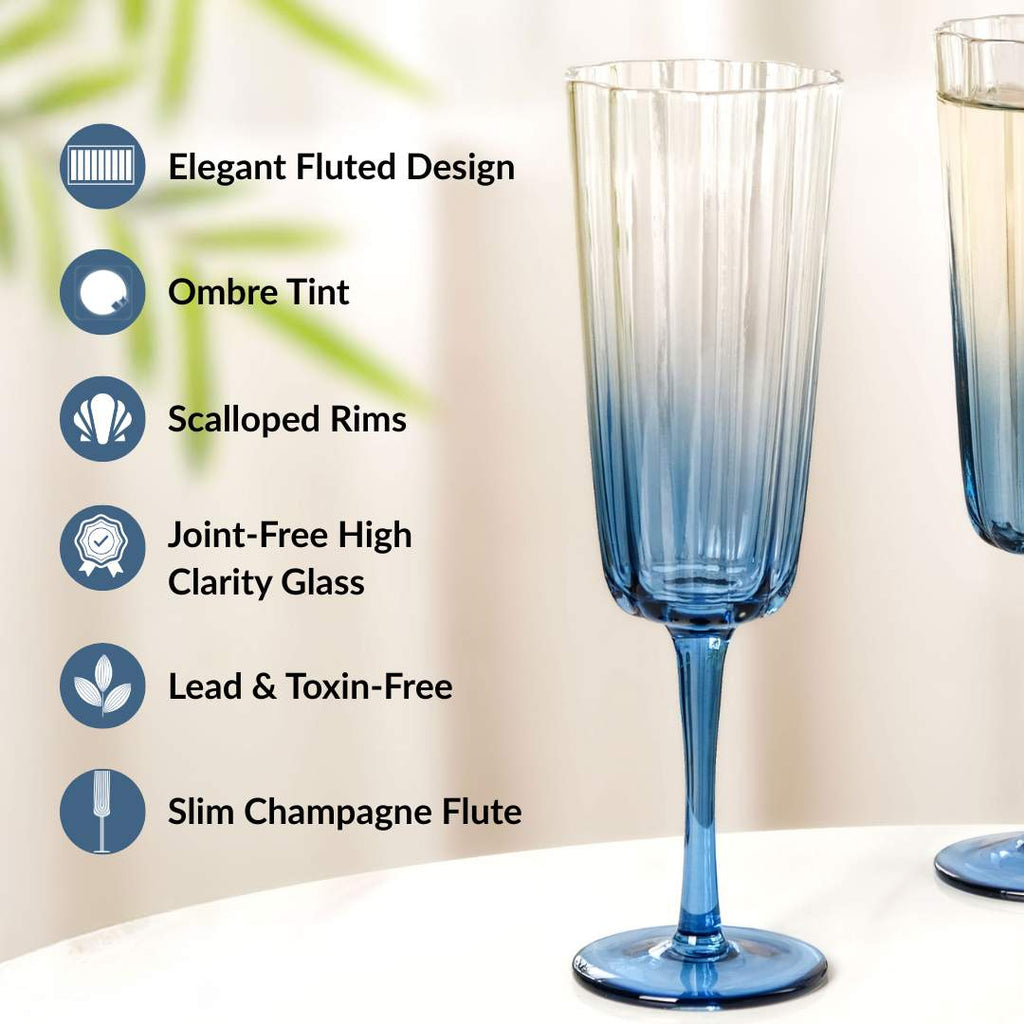 Aurora Ombre Fluted Champagne Glass Set Of 2 Blue 220ml Nestasia