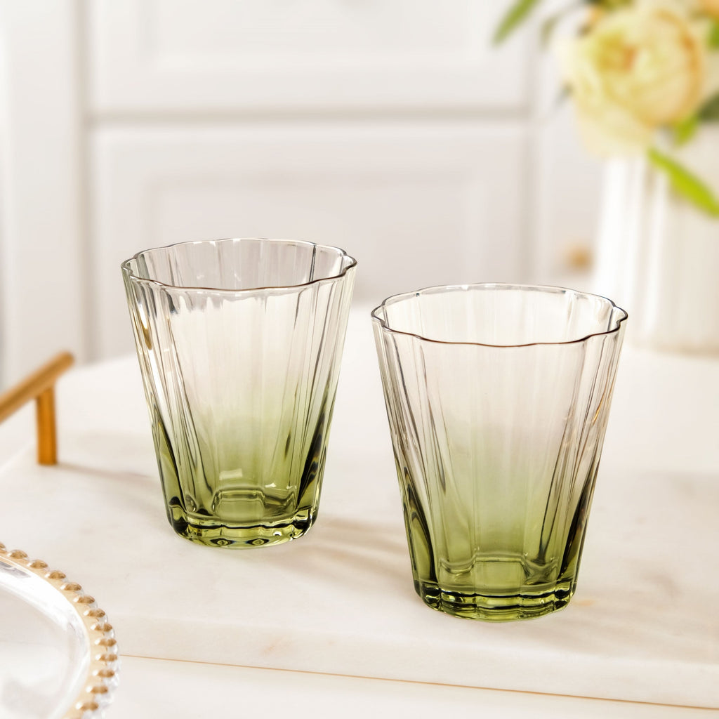 Aurora Ombre Fluted Tumbler Set Of 2 Green 270ml Nestasia