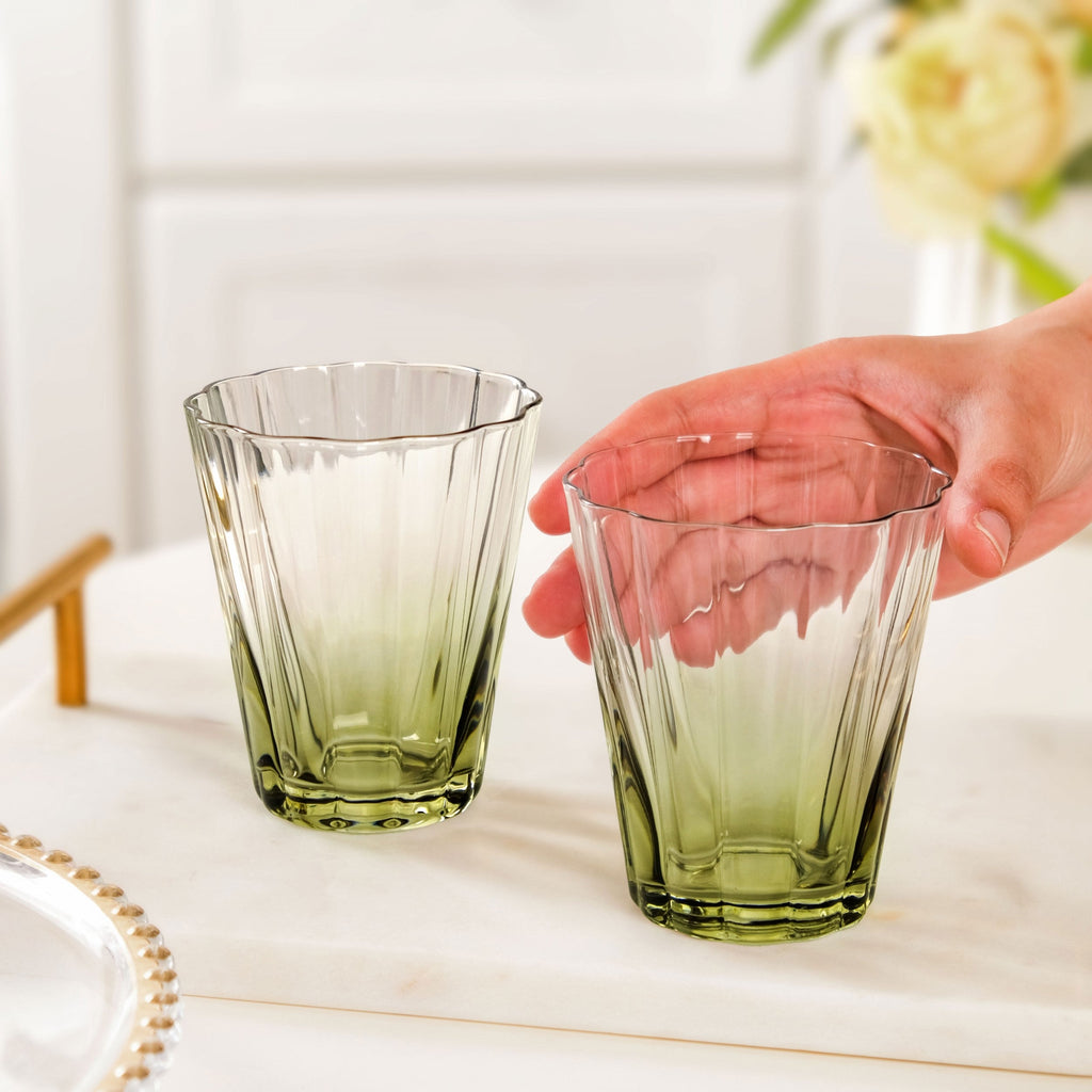 Aurora Ombre Fluted Tumbler Set Of 2 Green 270ml Nestasia