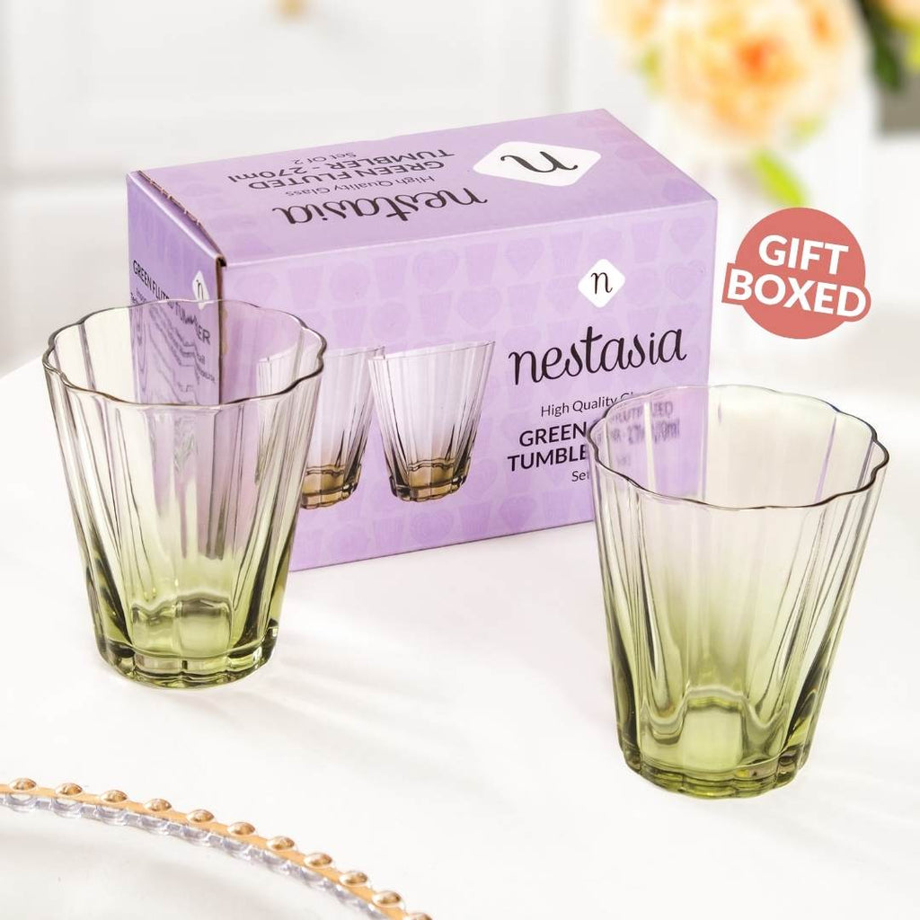 Aurora Ombre Fluted Tumbler Set Of 2 Green 270ml Nestasia