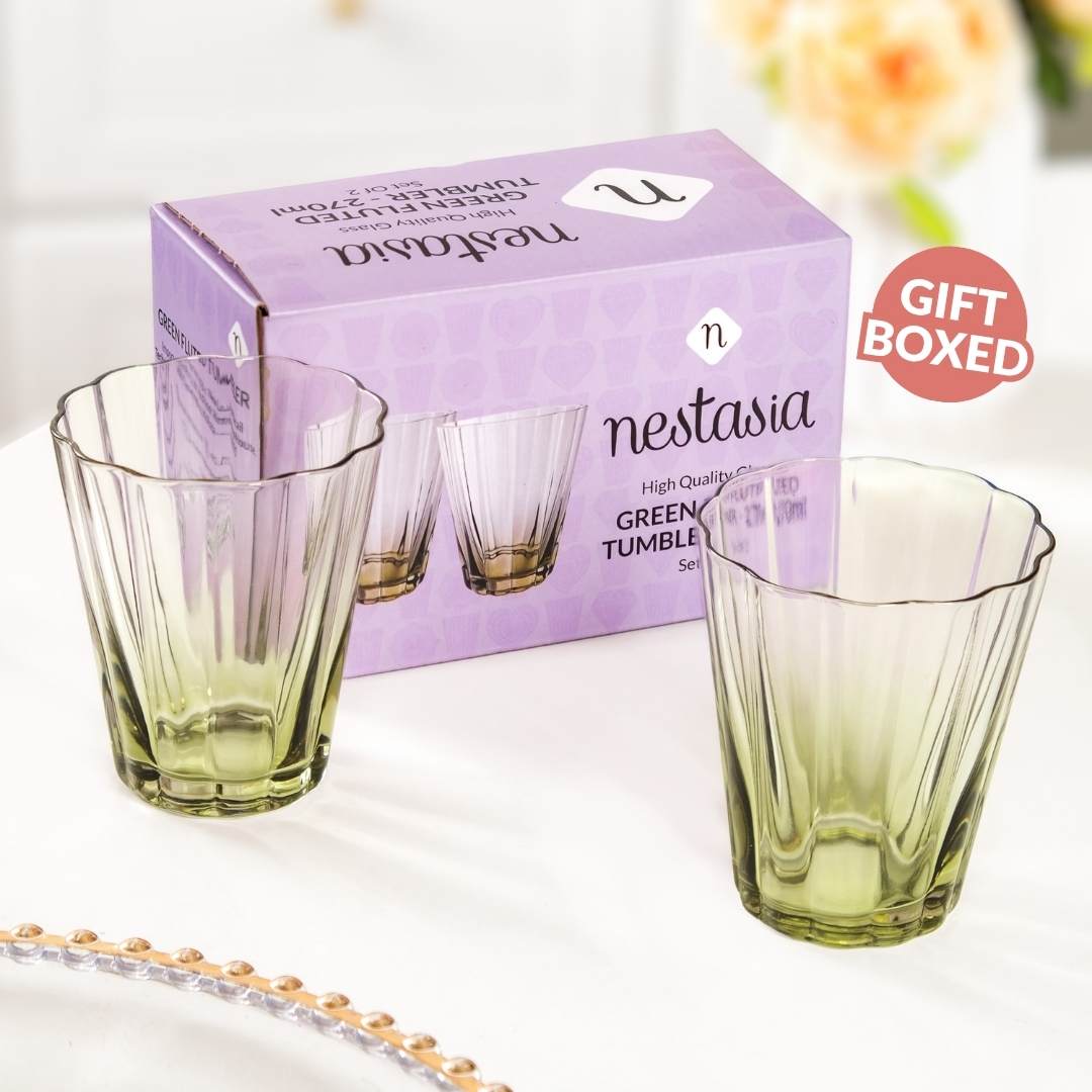 Aurora Ombre Fluted Tumbler Set Of 2 Green 270ml Nestasia