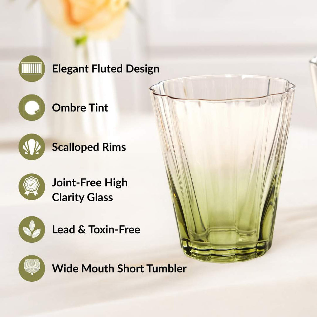 Aurora Ombre Fluted Tumbler Set Of 2 Green 270ml Nestasia
