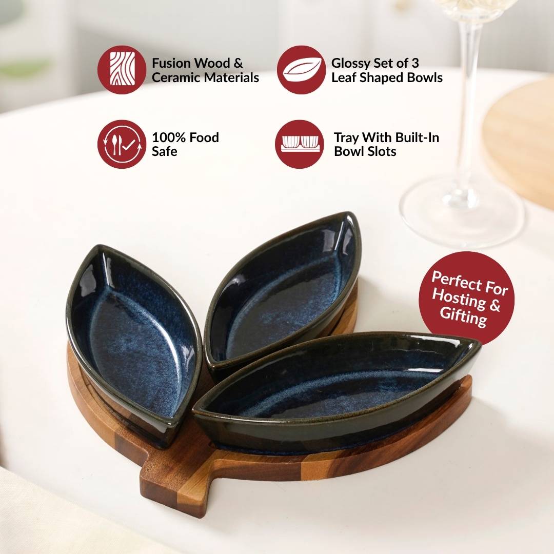 Three Leaf Porcelain Platter Set Nestasia