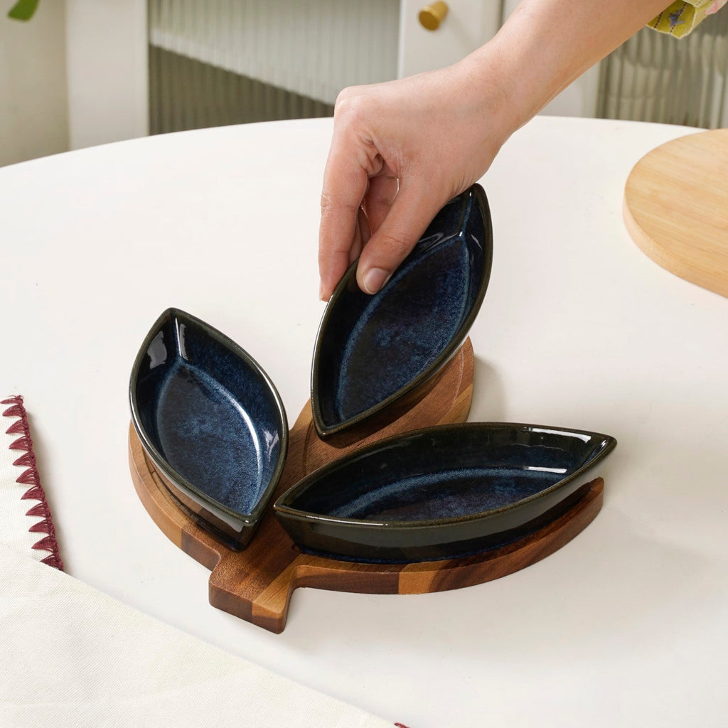 Three Leaf Porcelain Platter Set Nestasia