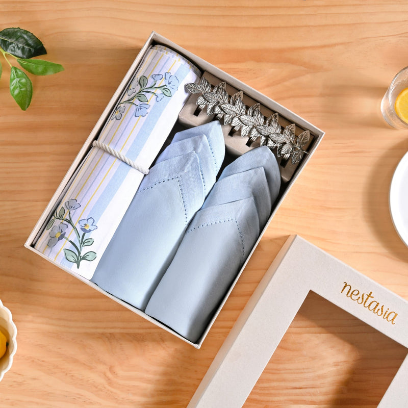 Azzurro Table Linen Hamper With Set Of 6 Rings Napkins And Mats Nestasia