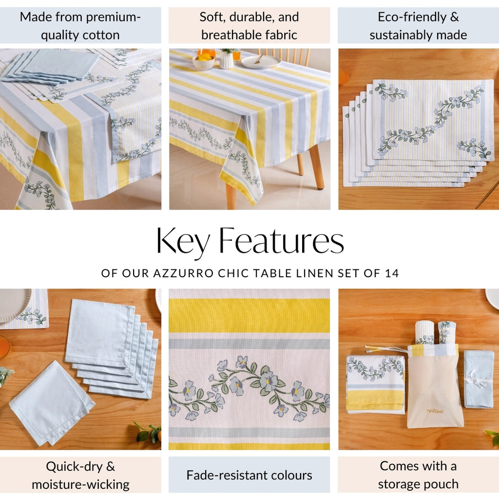 Azzuro Table Cover Placemat Runner and Napkin Set Nestasia
