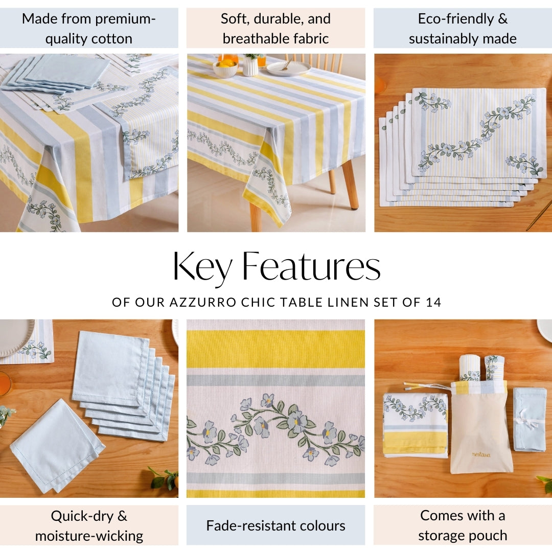 Azzuro Table Cover Placemat Runner and Napkin Set Nestasia