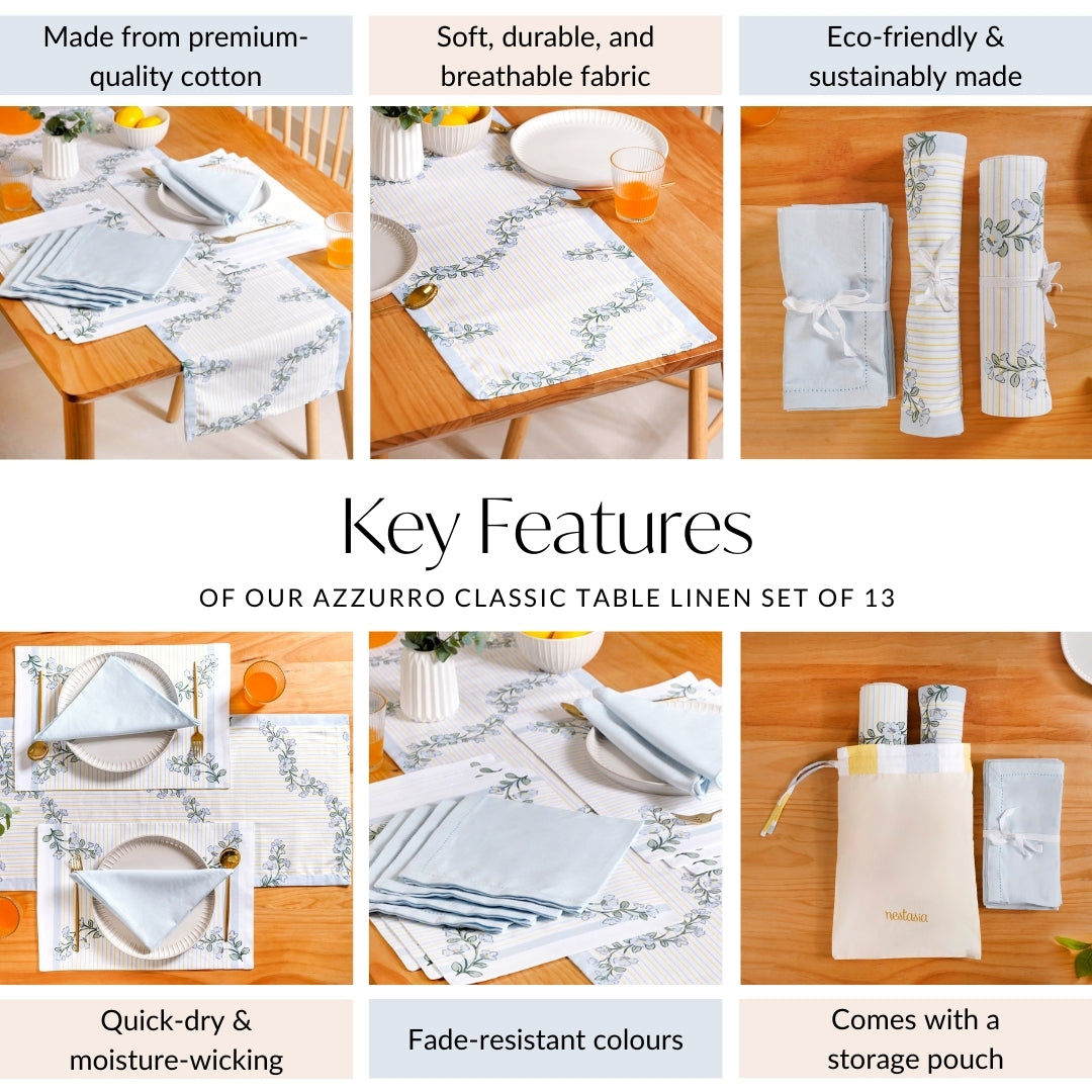 Azzurro Classic Table Place Mat, Runner and Napkin Set Nestasia