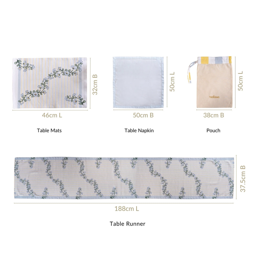Azzurro Classic Table Place Mat, Runner and Napkin Set Nestasia