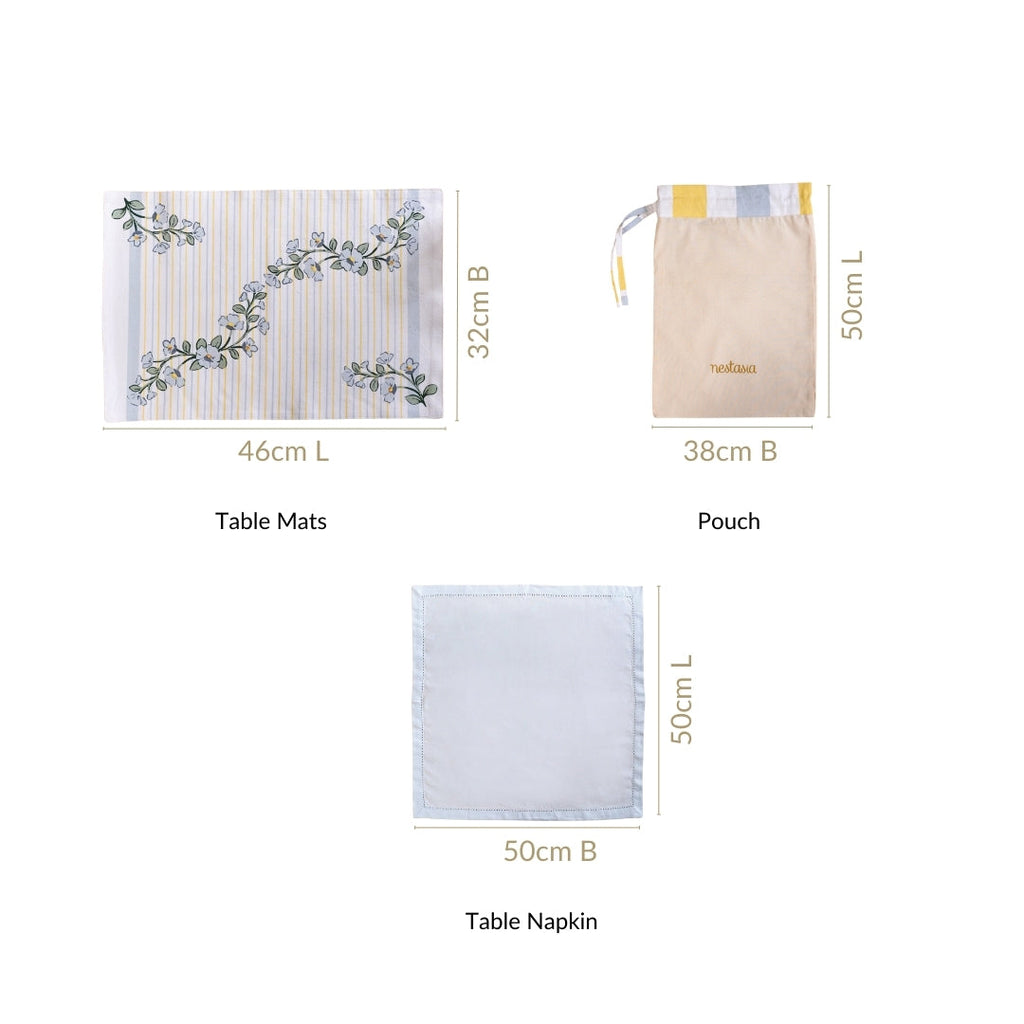 Azzurro Printed Cotton Mat And Napkin Set Of 12 Nestasia