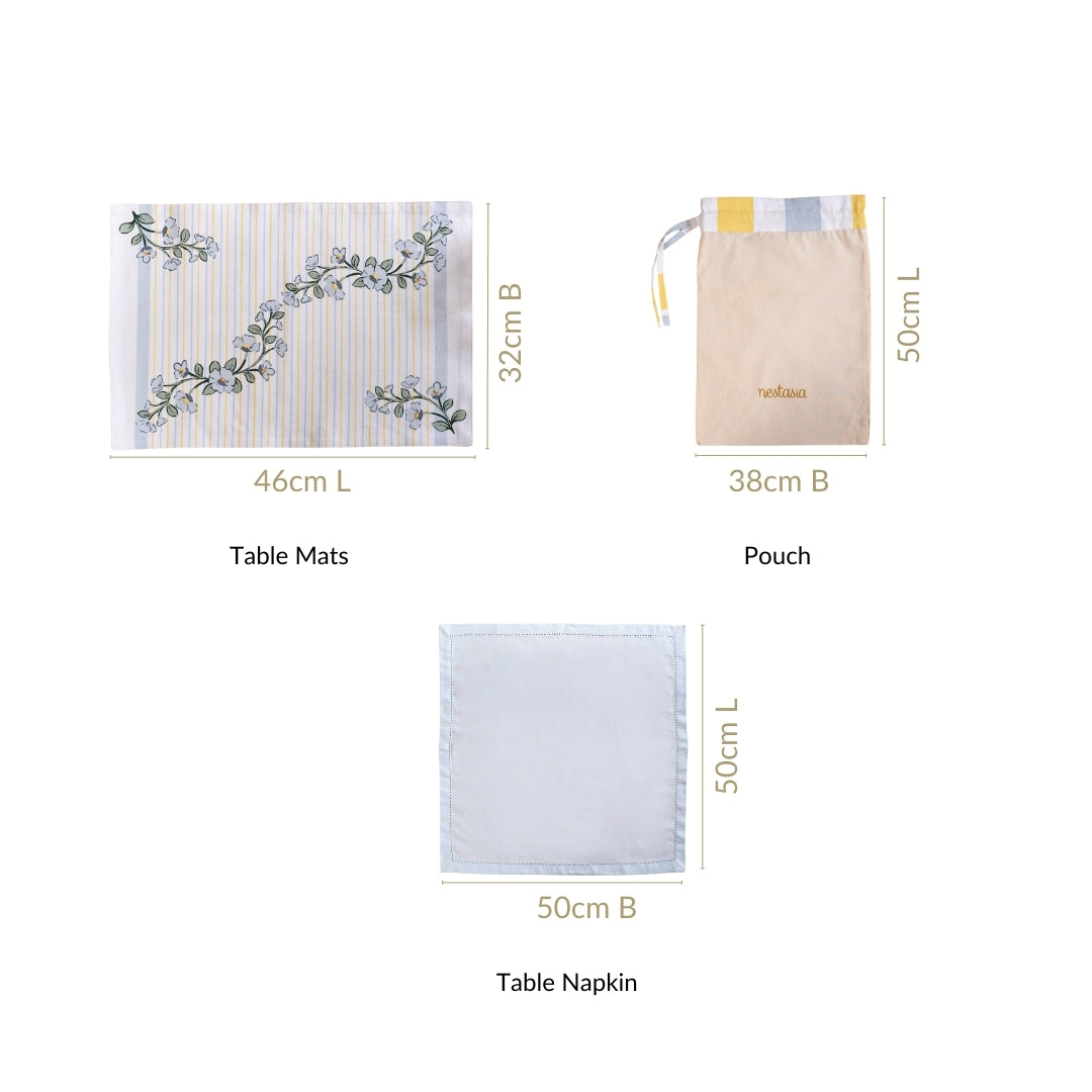 Azzurro Printed Cotton Mat And Napkin Set Of 12 Nestasia