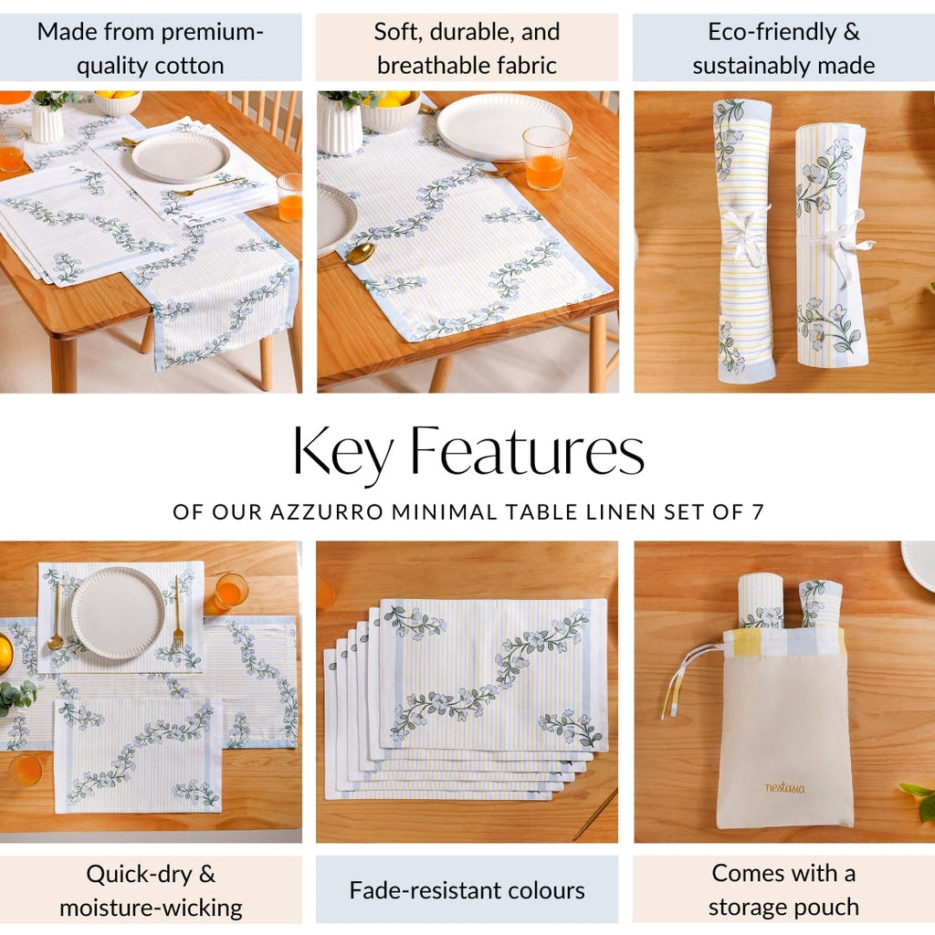 Azzurro Minimal Linen Set with Table Mats and Runner Nestasia