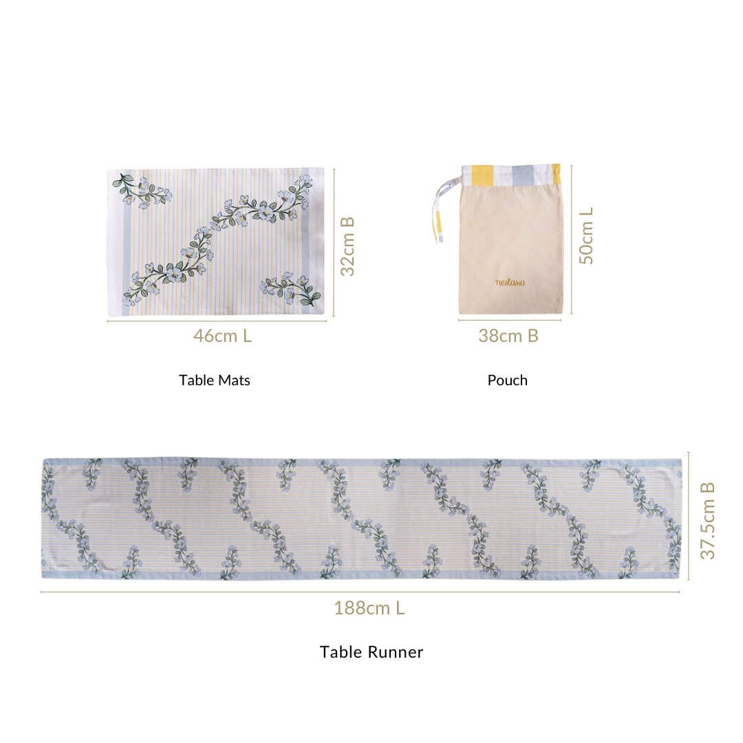 Azzurro Minimal Linen Set with Table Mats and Runner Nestasia