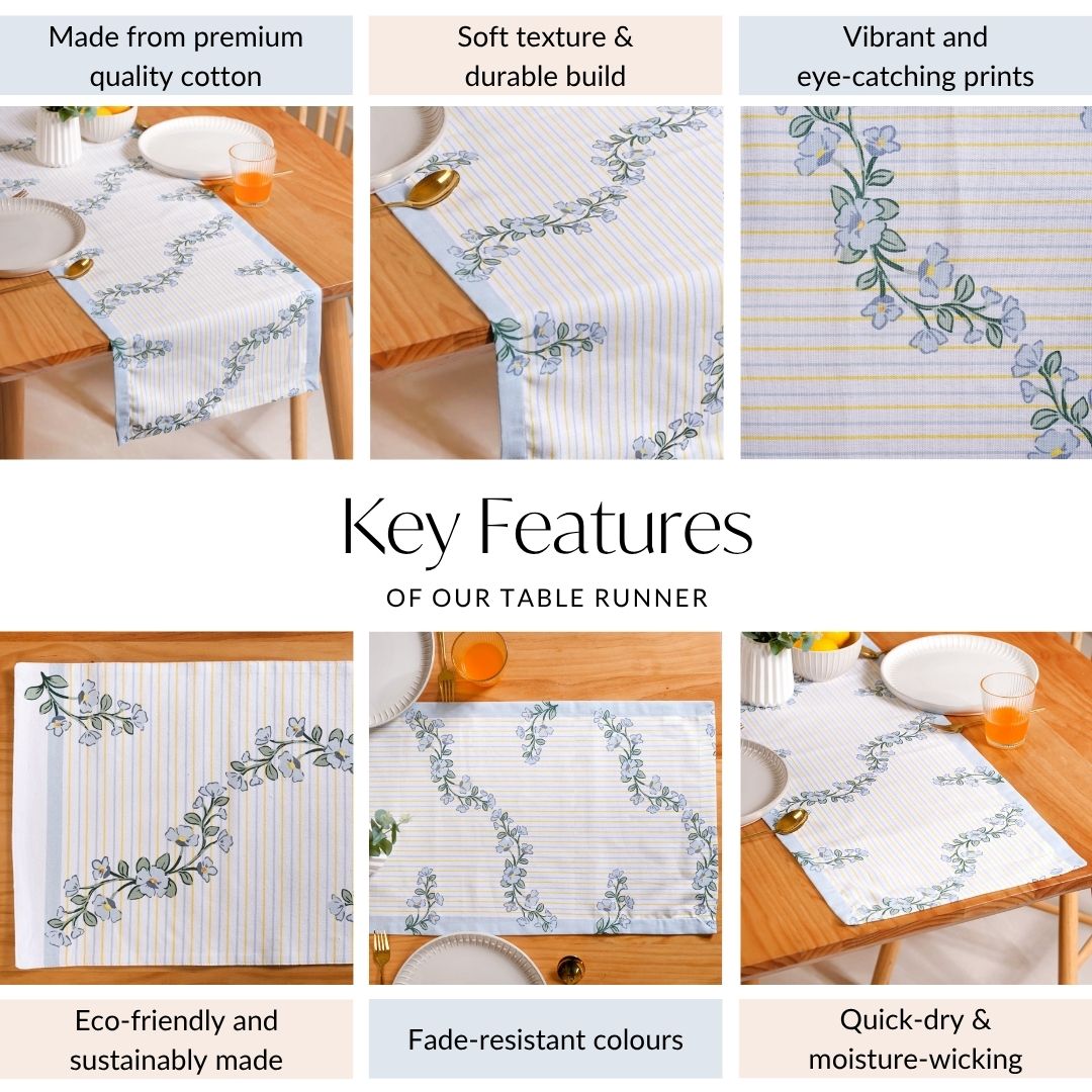 Azzurro Cotton 8 Seater Table Runner Nestasia
