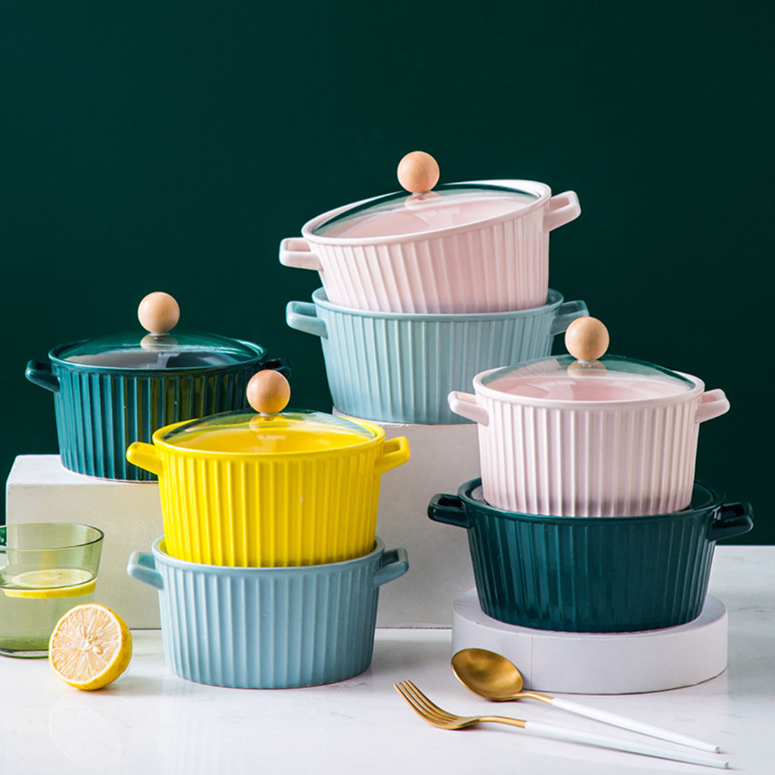 Serving Pot With Lid Green