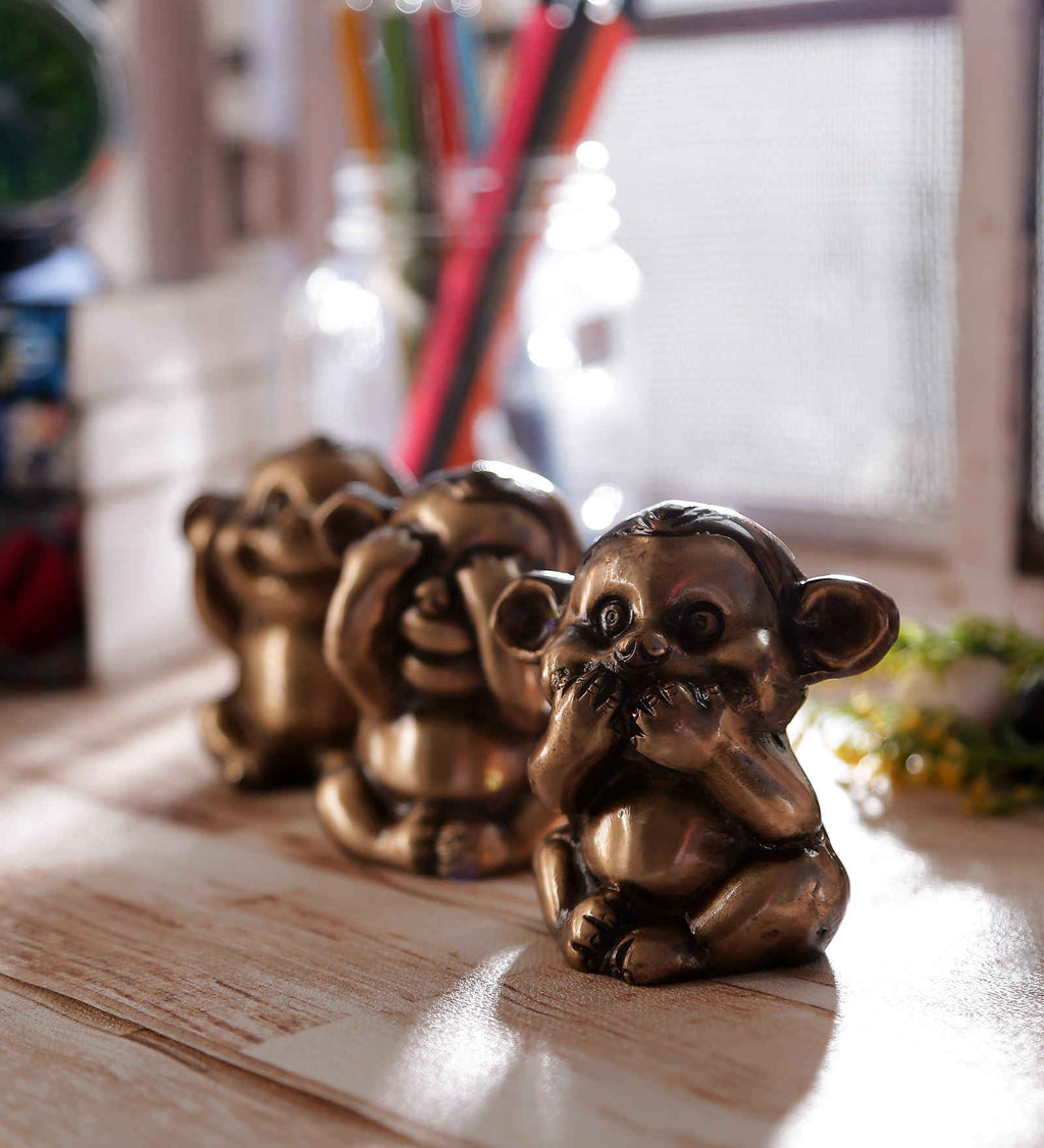 3 Musketeers Monkey Statues Set Brass Animal Figurine Decorative Showpiece Kafalo