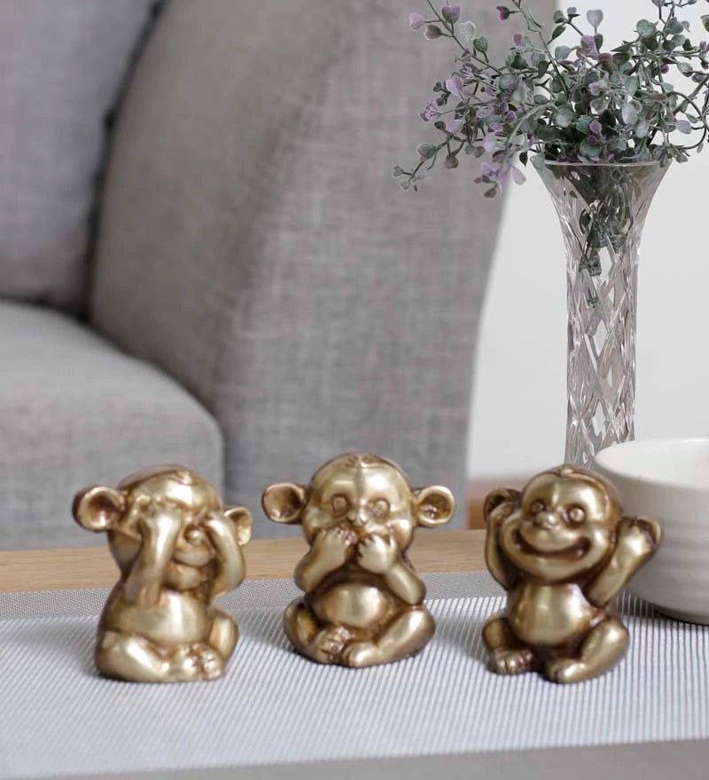 3 Musketeers Monkey Statues Set Brass Animal Figurine Decorative Showpiece Kafalo