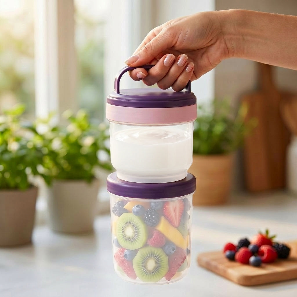 Stacko Salad Box With Dressing Cup And Spoon Purple 1020ml Nestasia